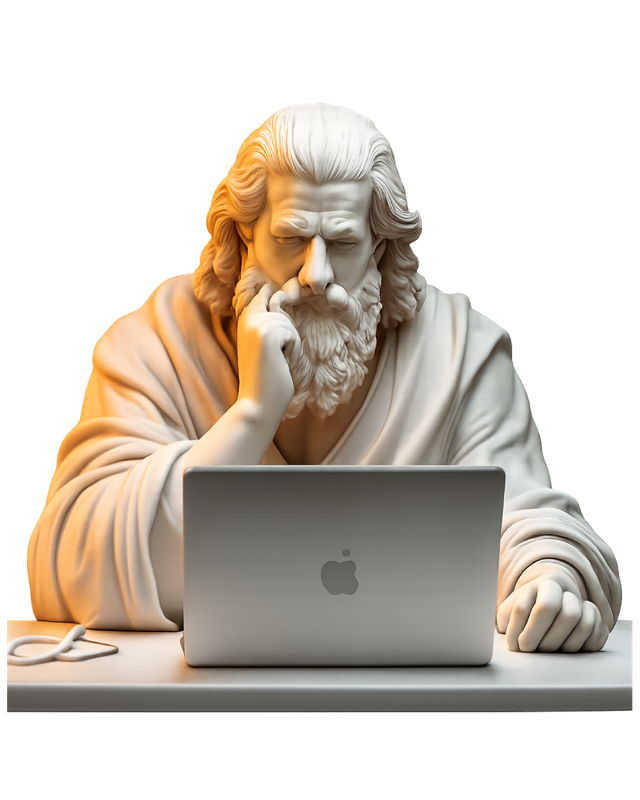 Filosofo griego con laptop